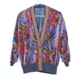Vintage Velour Tropical Floral Statement Jacket Boho Luxe 80s 90s